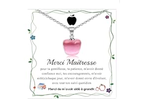 SUNSH Cadeau Maitresse D'école Fin D'année, Merci Maitresse Atsem Institutrice, Cadeau Personnalisé Maitresse Collier Professeur Retraite Noel, Collier Femme Forme de Pomme