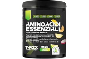 EAA Aminoacidi Essenziali con mix di vitamine B1, B6 ed E - Integratore di amminoacidi naturali vegan ottenuti da fermentazione T-Rex Integratori (Tropical, Polvere)