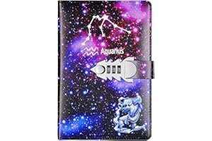 NectaRoy Cuaderno de Cuero PU Diario Planificado Organizador con Cerradura de Combinación, Constelación Bloc de Notas Contraseña Cuaderno, 198x140mm