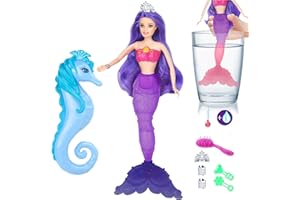 HAPITOIZ Magical Color Changing Mermaid Doll, Princess Mermaid Toy with Seahorse & Dolls Accessories - Mermaid Bath Toys, Mermaid Gifts Toys for Girls Aged 3-7