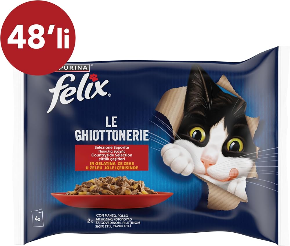 Felix Sığır Eti ve Tavuklu Kedi Yaş Maması Avantajlı Paket (4 x 12 x 85 gr) 48'li