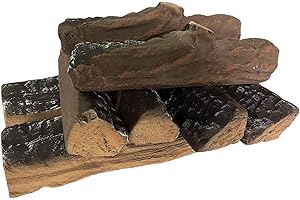 GENERIC Gas Logs, 8 Pieces Large Gas Firewood Set Ceramic Logs Indoor Gas Inserts, Ventilated, Electric or Outdoor Fireplaces & Fire Pits