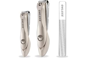 Heavy Duty Nail Clippers Set 3 with Catcher, Wide Jaw Ultra Sharp Edge Fingernail & Toenail Clippers for Thick Nails, Includes Nail Files, Complete Nail Kit by Owluxe in Gift Box for Men and Women