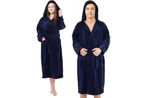 Pameil Szlafrok dla kobiet i mężczyzn, puszysty szlafrok z kapturem, koralowy polar, naszywane kieszenie, chłonny i szybkoschnący