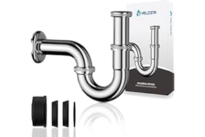 Yelcona Universal Siphon für Waschbecken & Waschtisch - Abflussgarnitur passgenau - Geruchsverschluss inkl. Gummimanschette + Röhrensiphon Ablaufgarnitur (Standard 85mm)