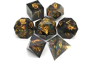 Haxtec Sharp Edge Würfel Set DND Würfel Schwarz Harz Würfel Iridence Mylar Galaxy D&D Würfel für RPG Rollenspiel Dungeons und Drachen Geschenk