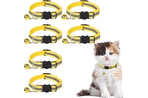 Guittly Katzenhalsband 6 Stück Reflektierend Katzenhalsbänder, Gelb Verstellbar Katzen Halsbänder mit Glocke und Sicherheitsverschluss für Kitten, Kleine Katze (Gelb, 6Stück)