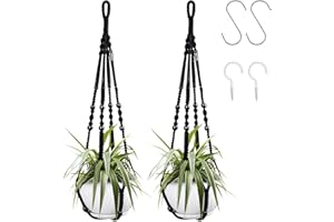 COSIESNEST 2 Pcs Suspension de Plantes en Macramé Pots de Plantes Suspendu en Corde de Coton Macramé Pot Suspendu avec 4 Crochets Panier à Fleurs Macramé Suspension pour Intérieur Extérieur Décor (A)