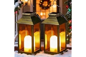Joycome Solar Lanterns for The Garden 2 Pack Auto On/Off Hanging Solar Lantern Outdoor with Flickering Candle, Waterproof Table Lamp for Patio Vintage Balcony Wall Decorations Birthday Gifts - Bronze