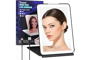 Lanvixo LED Vanity Mirror with Lights Compact Light up Makeup Mirror for Dressing Table, Portable Travel Make up Mirror Folding Rechargeable Illuminated Cosmetic Mirror with 3 Colour Lighting, Black