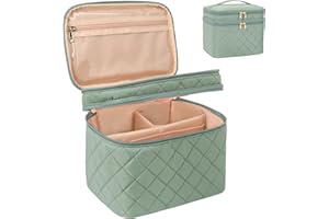 Twofold Large Makeup Bag Cosmetic Bags for Women 2 Layers Make Up Travel Bag Black Makeup Bag Organiser with Compartments Storage Case with Dividers, Green