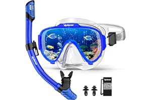 Arlierss Snorkel Set para Adulto Máscara de Buceo y Tubo, Panorámico de 180° Gafas de Buceo y Máscara Antivaho de Vidrio Templado y Snorkel Seco, Set para Snorkeling, Unisex Adulto