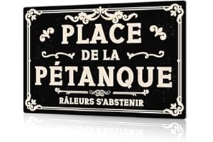 Putuo Decor - Plaque murale en aluminium française de 19,81 x 30,48 cm pour intérieur et extérieur, style champêtre français, thème pétanque, noir