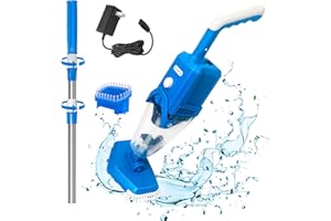 PoolyPoly Poolsauger mit Akku, Pool Bodensauger Handsauger Kabellos, 1,5 Liter Filter, Stärkerer Saugkraft Poolreiniger mit Teleskopstange, Pool Staubsauger für Spas, Whirlpools, Pools, Blau