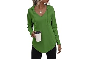 Cuptacc Sweat a Capuche Femme Col V Sweat Hoodie Manche Longue Automne Hiver Top Blouse Chic et élégant