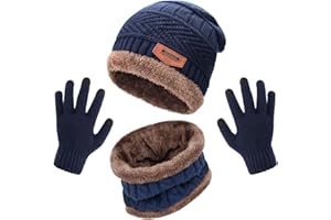 Petrunup 3 Pezzi Berretto Sciarpa e Guanti Touch Screen Bambino Invernale Cappelli Invernali Ragazza Cappello per Bambini