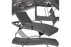‎TECTAKE tectake® Polyrattan Sonnenliege, Gartenliege mit 5-Fach Verstellbarer Rückenlehne, wetterfest, Outdoor Relaxliege mit weicher Polsterauflage, Rattanliege für Garten, Balkon und Terrasse - grau