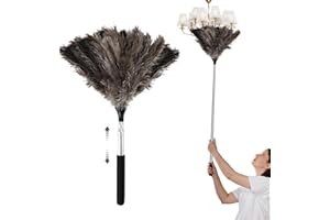 QGGTQG Plumero telescópico de avestruz con mango telescópico, largo, extensible, lavable, antiestático, eficaz colector de polvo, ajustable de 43 cm a 115 cm, para superficies altas