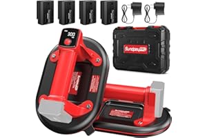 SundpeyPRO 2PCs Glass Suction Cups - 10" Heavy Duty Vacuum Suction Cup Lifter Max Load 300KG/662lbs w/ 4 x 3.0Ah Battery & 2 x Charger & Digital Display - Glass Suckers for Tile Granite Marble Lifting