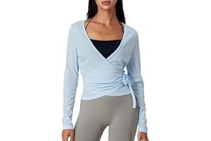 FELCIA Frauen Y2k Ballett Wrap Top Langarm Tiefer V-Ausschnitt Slim Fit Yoga Pilates Ballet Workout Tops Frühling Kleidung