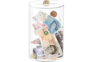 Viitech Clear Piggy Bank, 12 x 16cm Must Break to Open Acrylic Piggy Bank, Cylindrical Transparent Acrylic Money Saving Box for Budget and Save, Coin and Cash
