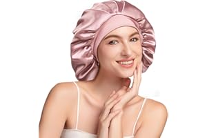 ‎UMISLEEP Umisleep 22 Momme Schlafhaube zum Schlafen mit Maulbeerseidenfutter, Doppelschicht Schlafmütze, Verstellbar mit Elastischem Band, rutschfest & Haarschutz für Lange und Lockige Haare, Weich, Rosa