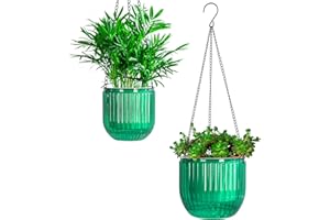 Josteve 5.3/8.2 Inch Self Watering Hanging Planter Indoor Plant Pots with Drainage Holes, Outdoor Small Hanging Planters Flower Pot Basket, Visible Water Level, Plant Hanger Home Decor, Gardening