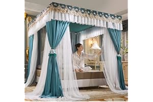 AGYHAM Betthimmel Betthimmel Mit 4 Eckpfosten Für Twin Queen King, Mit Spitze Bestickter Luxus-Bettvorhang, Moskitonetz Mit Ständer (Color : Green-1, Size : 200X220cm/79X87inch)