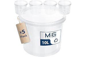 MIG Transparent Hink med Lock 10 L - Lufttät och Livsmedelssäker Plasthink för Hushåll och Industri - Stapelbar för Insättnin