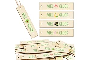BOFUNX 30 Stücke Viel Glück Holz Geschenkanhänger Silvester Geschenk Etiketten Holz Anhänger Glücksbringer für Silvester Neujahr Geburtstag Geschenk