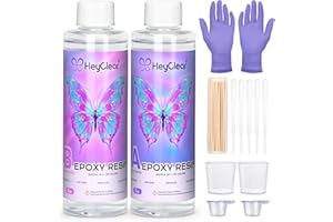 HeyClear Epoxy Resin Kit 16oz/473ml, Crystal Clear Epoxy Resin and Hardener 1:1 Volume Ratio for Coasters, Mould Casting, Table Top, Jewellery Making, DIY Crafts Art
