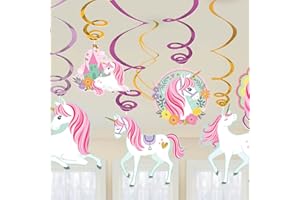 Amscan 671929 - Hängedekoration Magical Unicorn, 12 Deko Spiralen, Einhorn