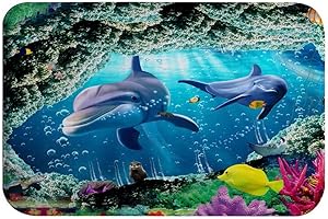 A.Monamour 3D Mundo Submarino Delfín Pez Arrecife De Coral Vida Marina Azul Océano Franela Memoria Espuma Alfombras De Baño Alfombrilla De Baño Alfombras De Corredor Alfombras De Área 40x60cm