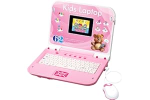 Happiegg Kids Laptop - Kids Computer with Color Screen, 62 Activities for English Alphabet, Words, Math, Games & Music, Christmas Birthday Gifts for Boys Girls, Pink
