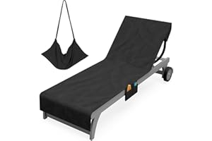 Vinsani Sun Lounger Beach Towel Carry with Pockets Sand Free Compact Bag Soft Microfibre Quick Dry Lightweight 215 x 73 cm for Holiday Summer Garden Swim Pool Beach Lounger Towels – Black