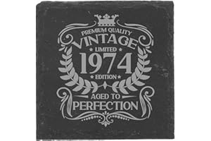 ALWAYS LOOKING GOOD 50th Birthday Gift for Men Vintage 1974 Aged to Perfection Engraved Slate Coaster Present for 50 Year Old Etched Natural Slate Placemat (Square Slate)