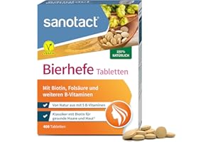 ‎SANOTACT sanotact Bierhefe Tabletten (400 Tabletten) • 100% natürliche Bierhefe vegan • Mit Biotin für schöne Haare & gesunde Haut • 6 B-Vitaminen • Auch für Hunde geeignet • Hefetabletten