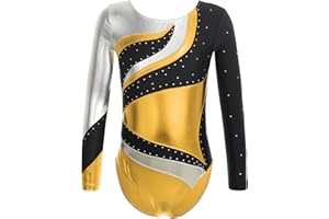 Aislor Eiskunstlauf Body Kinder Turnanzug Mädchen Langarm Glitzer Tanzbody Rundhals Glänzend Strassstein Gymnastikanzug Dancewear