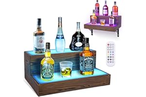 BEARUT Wine Rack with Light LED Liquor Bottle Display Shelf 2 Tier Illuminated Bar Bottle Display Shelf for Home Commercial Bar Party