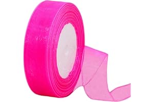 HONGCI 45m Organzaband Rose 25mm Breit Chiffo Geschenkband,Transparentes Organza Bänder Chiffonband Schleifenband Dekoband Geschenkverpackung Deko Band Tüllband für Weihnachten Hochzeit Taufe Geburtstag