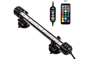 iKefe 19cm Timer Color Changing LED Fish Tank Aquarium Submersible Light with Remote/Colored Aquarium LED Tank Lights Fixture for Underwater Decorations, Plant Grow, Saltwater Freshwater Fish, KT6007