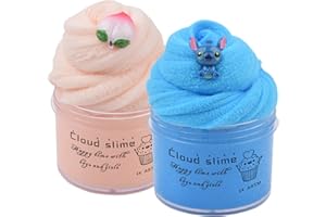 Keemanman 2 Pack Cloud Slime Kit with Blue and Peach Charms, Scented DIY Slime Supplies for Girls and Boys, Stress Relief Toy for Kids Education, Party Favor, Gift and Birthday