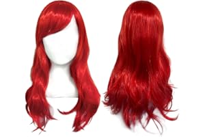 XNIVUIS Pelucas Rojo Largas, Rojo Largo Rizado Ondulado Peluca Cosplay Peluca de Mujer y Niñas, Elástica y Transpirable, Natural, 28" / 70 cm, para Halloween Navidad Carnaval Fiesta (Rojo)