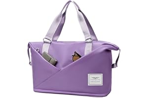 FIORETTO Womens Expandable Travel Bag Duffle Bag with Laptop Compartment, Carry On Hand Luggage Bag with Trolley Sleeve, Weekend Overnight Hospital Bag Holdall with Shoes Compartment&Wet Pocket Purple