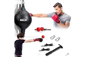 KVITTRA Double End Speed Ball, Double end Punching Ball with Boxing Reflex Ball, PU Leather Punch Bag with Fully Adjustable Cords, Headband, Pump, Speed Boxing Ball Set for Gym MMA Boxing Sports Punch Bag