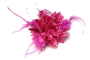 CAPRILITE Flower Feather Bead Corsage Hair Clips Fascinator Hairband and Pin (Fuchsia Hot Pink)