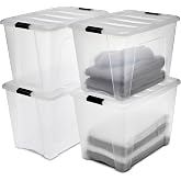 Iris Ohyama, Saklama kutuları, saklama kutusu, &ccedil;ok fonksiyonlu, 4'l&uuml; plastik kutu seti, 60 l, kapak, ergonomik sap, ofis, ev 