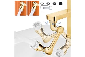 Aérateur de Robinet SELORSS, Rallonge de robinet universelle rotative à 1080°, Deux Méthodes de Sortie d'eau, Laiton massif, Filtre économiseur d'eau, Mousseur pour Cuisine et Salle de Bain, Or