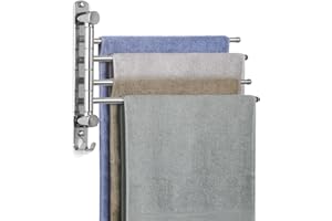 JSVER Toalleros de Baño,Toallero de Pared con 4 Brazos de 180 ° de Rotación Toalleros 40CM de Acero Inoxidable con Gancho Ahorro de Espacio para Baño y Cocina-Plata