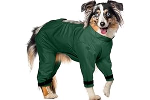OUOBOB Dog Rain Coat with 4 Legs, Waterproof Belly Protector for Labrador, Weimaraner, Doberman, German Shepherd, Rottweilee, Adjustable Vest for Wet Grass/Mud, Post-Rain Walks, Green, 3XL